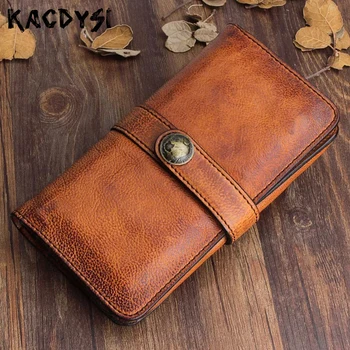 

Latest Retro Designer Men Card Cash Wallet Genuine Cowhide Leather Long Male Wristlets Bag Large Capacity Clutch Purse Carteira