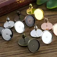 12 мм, 50 шт./лот, 7 цветов, латунь, медный материал, серьги-гвоздики(с ушной вилкой), серьги, основание, подходит для 12 мм, стеклянные кабошоны