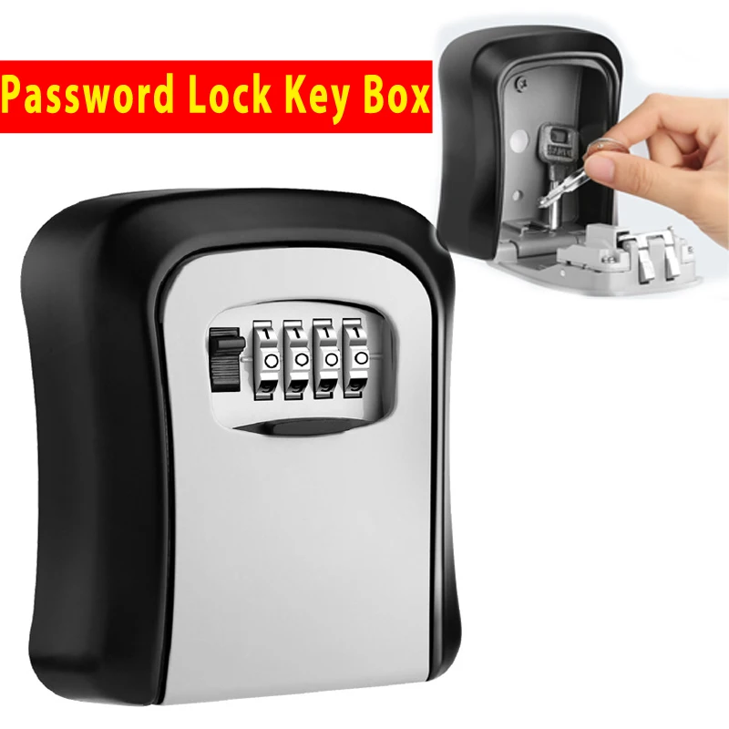 

Lock Box Wall Mounted Aluminum Alloy Key Safe Box Weatherproof 4 Digit Combination Keys Storage Lock Boxes Indoor Outdoor