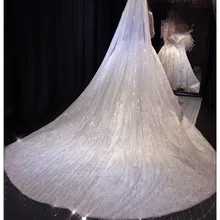 3,5 метров полная кромка с кружевами и блестками Однослойная Длинная свадебная вуаль с гребнем белого цвета и цвета слоновой кости