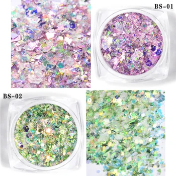 

12 Boxes Laser Nail Glitter Mixed Glitters 12 Styles Multi-color Nail Glitter Powder Sequins Powder For Nail Art Glitter PT59