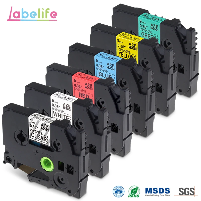 Labelife 6 упаковок многоцветный 9 мм TZe-121 TZe-221 TZe-421 TZe-521 TZe-621 TZe-721 совместимый с Brother P-touch