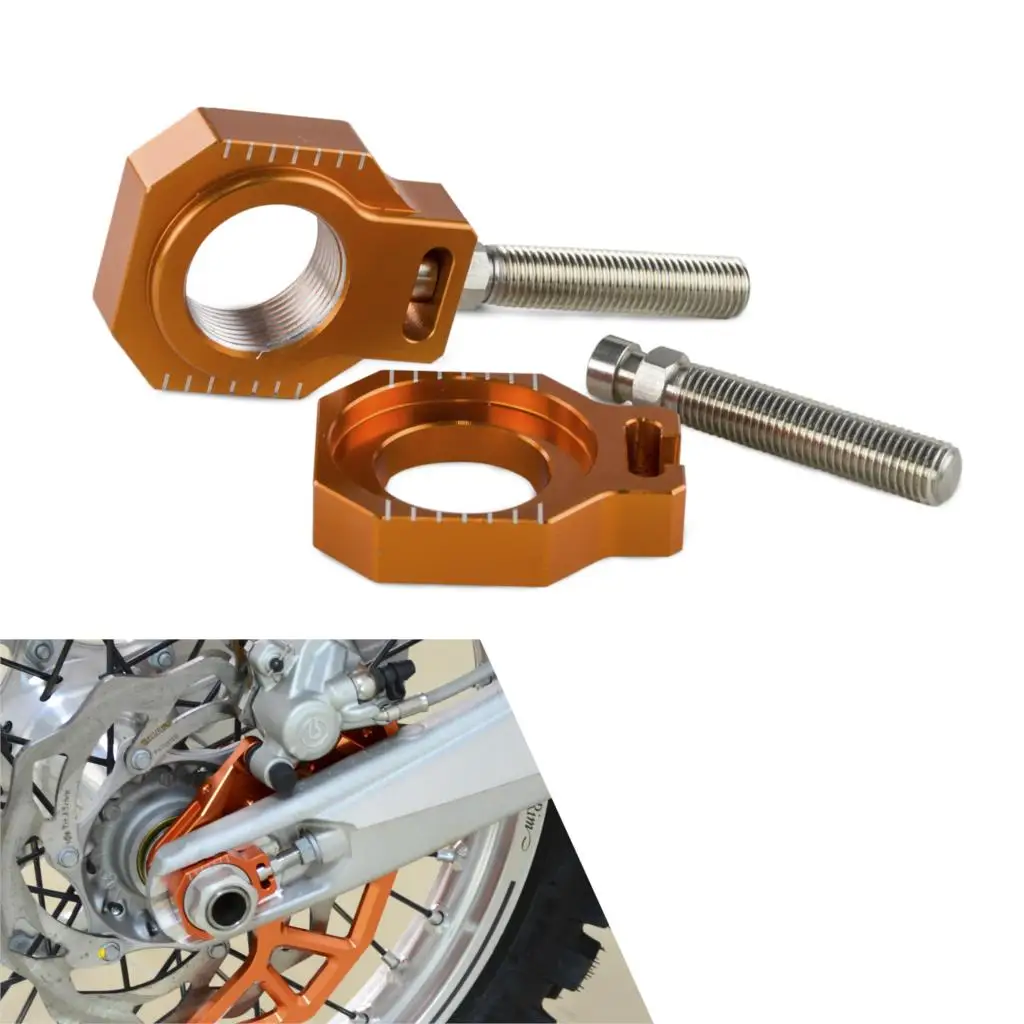 CNC Motorcycle Rear Axle Blocks Chain Adjuster For KTM 125 200 250 300