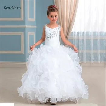 

White Princess Dress with Zipper Open Back Robe De Soriee Designed For 2-14Y Girls to Attend Party Wedding First Communion Gowns