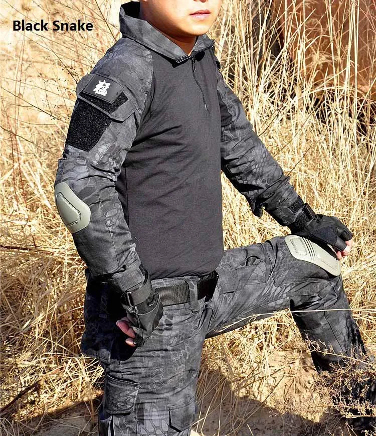 AichAngeI тактическая камуфляжная военная форма костюм для мужчин США армейская одежда военная боевая рубашка+ брюки карго наколенники - Цвет: Snake black