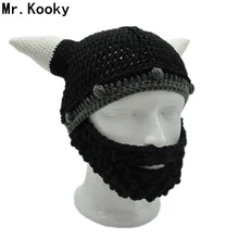 Mr. Kooky, Мужская Шапка-шлем викингов, Роговая борода, горро, нарядное платье, вязаная зимняя шапка ручной работы, теплая шапочка, подарок на Хэллоуин, вечерние шапки