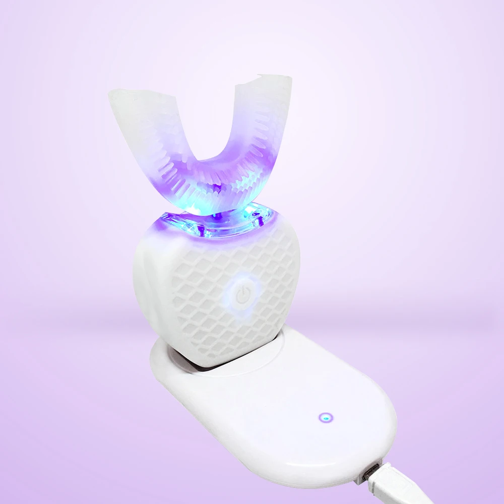 Интеллектуальная автоматическая звуковая электрическая зубная щетка с углом обзора 360 градусов, u-образная 4 режима, зубная щетка, usb зарядка, отбеливание зубов, синий светильник - Цвет: White generation 1