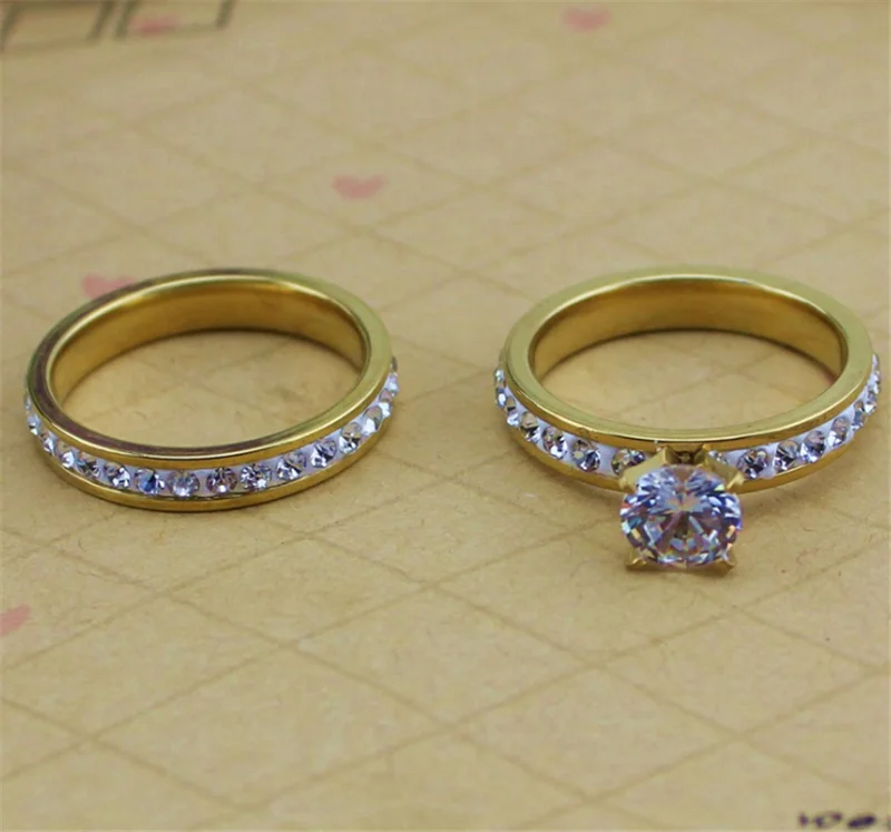 316 Titanium Steel Fashionable Couple Rings Stainless Steel Personality Clay Crystal Ring Wedding Rings Gold Color