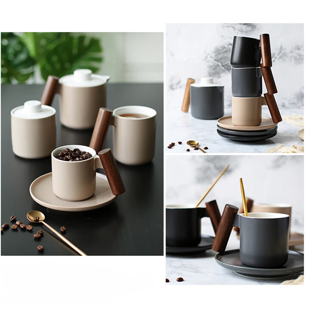 1 шт. супер высокое качество уникальные элегантные кофейные молока рукоятка из ореха кружка скандинавские керамические деревянной ручкой кофейная чашка