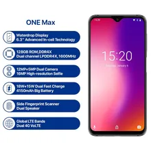 UMIDIGI One Max 4GB 128GB 6.3″ Waterdrop Full-Screen 4150mAh Dual Camera Mobile phone NFC Wireless Charging Face ID Smartphone