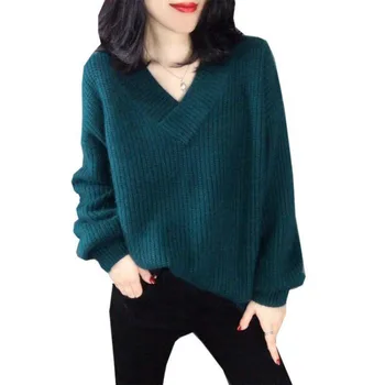 

PEONFLY Pattern Lantern The Outer Clothes Sweater Woman Easy Thickening Go Deep V Lead Rendering Knitting Unlined Upper Garment