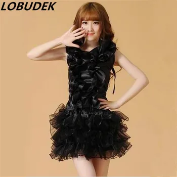 

(top+skirt) female costumes red blue party dress star stage show singer dancer performance style Christmas bar prom dj jazz ds