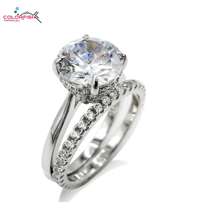 COLORFISH классический 4ct круглой огранки Помолвочное с солитёром Кольцо Настоящее 925