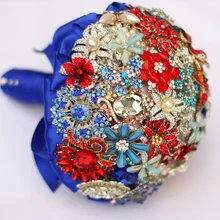 Bride Brooch bouquet custom made Wedding Red & Sapphire Jewelry Bride ‘s bridal bouquets 8 inch