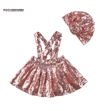 Комплект из 2 предметов для маленьких девочек; милое модное летнее однотонное платье до колена с блестками на подтяжках; комбинезон; комплект одежды; От 1 до 6 лет