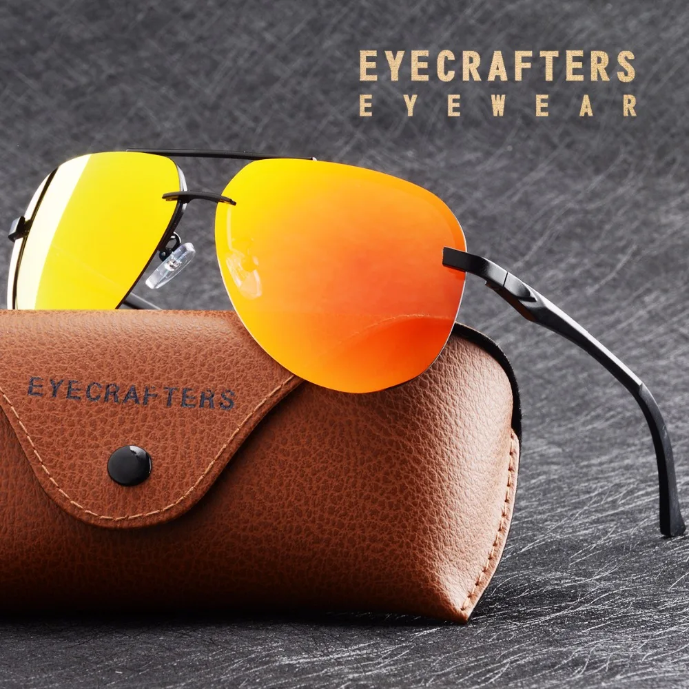 

Brand Pilot Sunglasses Mens Polarized Driver Mirror Sunglasses Fashion Polaroid Lens Spring Hinge Metal Sunglasses 143 Orange