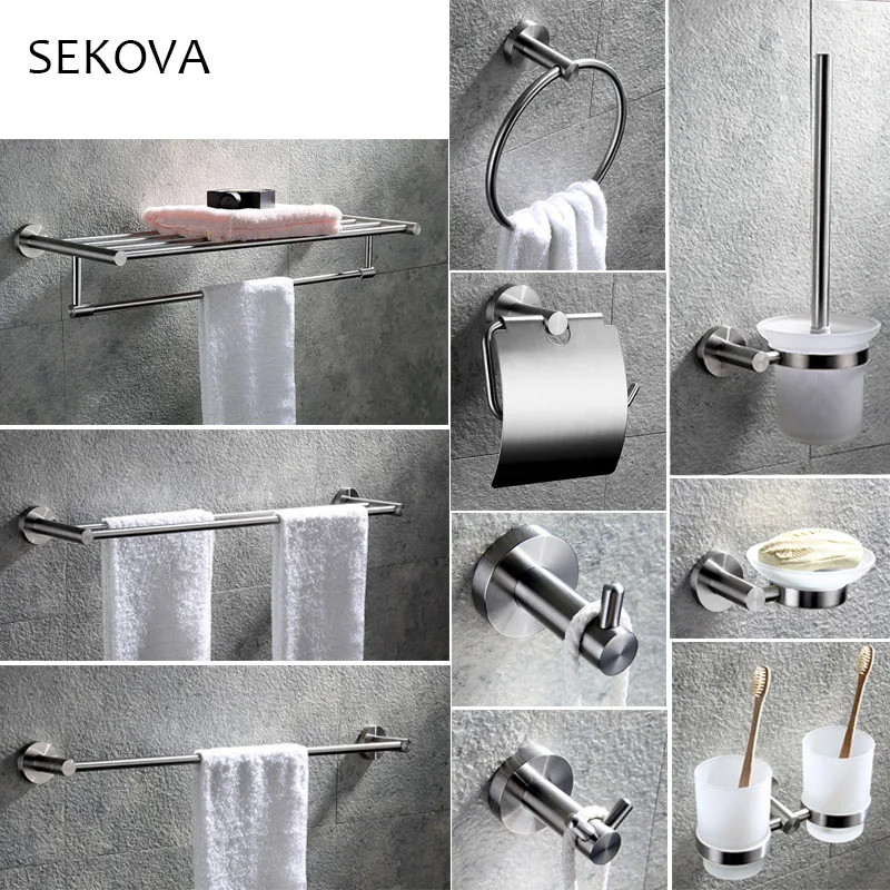 

Brushed Stainless Steel Round Bottom Wall Mounted hardware Accessory Towel Rack Towel Bar Paper Holder Robe Hook Soap dish