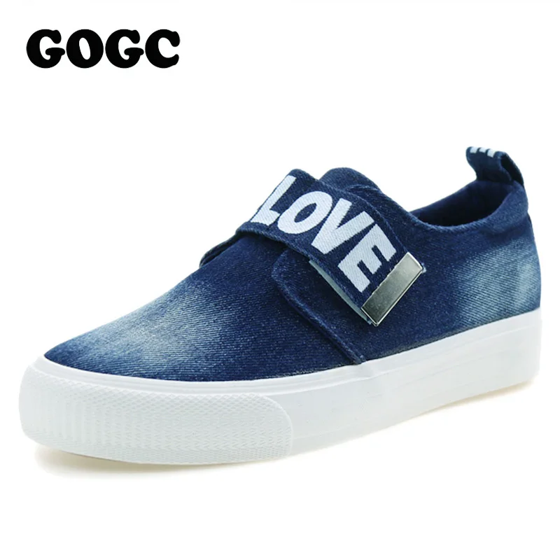 

GOGC Women Denim Shoes Fanshion Brand New Denim Canvas Shoes for Women with Letters Female Women Casual Shoes Platform Flat 853