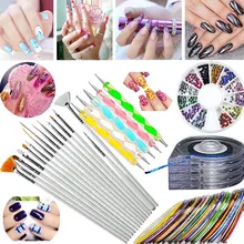 Набор для ногтевого дизайна с ленточкой с разноцветными стразами, кисть для ногтей H7JP