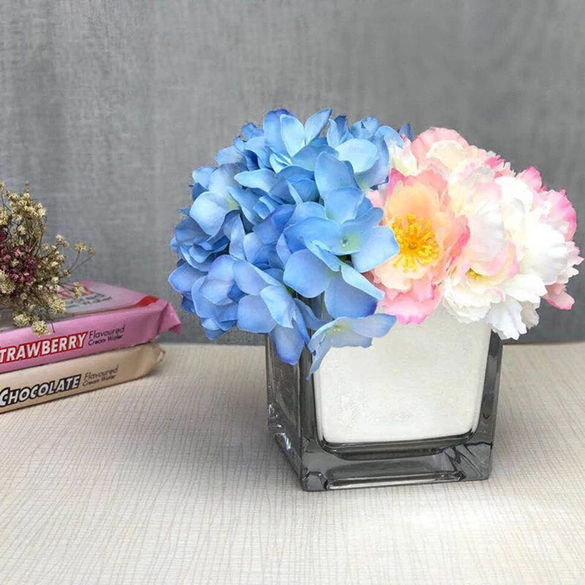 

European modern Tabletop Glass Vase square Shape Hydroponic Container Terrarium Plant Flower pot Vase Home Office Decor