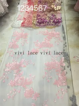 

new arrive tt101 pink best quality sequin sexy luxury mesh french lace fabric for wedding dress/sawing,ship by dhl