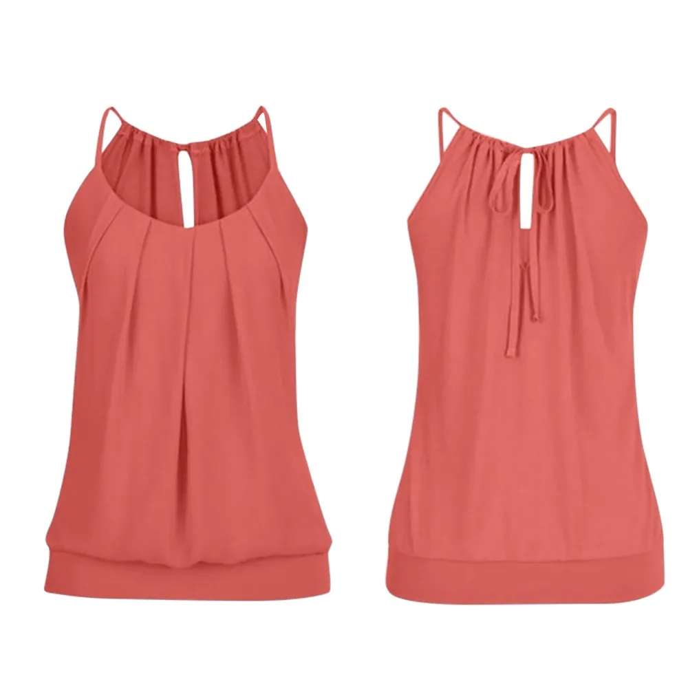 

Women Summer Loose Wrinkled O Neck Cami Tank Tops Vest Blouse Clubwear Tank Top regata feminina Tank Tops Sexy New Summer