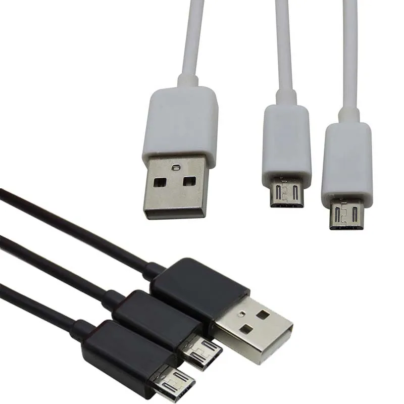 Новинка, легко носить с собой, 30 см, USB штекер, 2x micro Y разветвитель, зарядный кабель для двух сотовых телефонов, двойной micro usb - Цвет: 1black and 1white