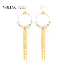 Vahşi ve Ücretsiz Yeni Tasarım Altın Daire Püskül Küpe Kadınlar Lady El Yapımı Akrilik Boncuk İnci Uzun sallanan küpe Parti Takı(China)