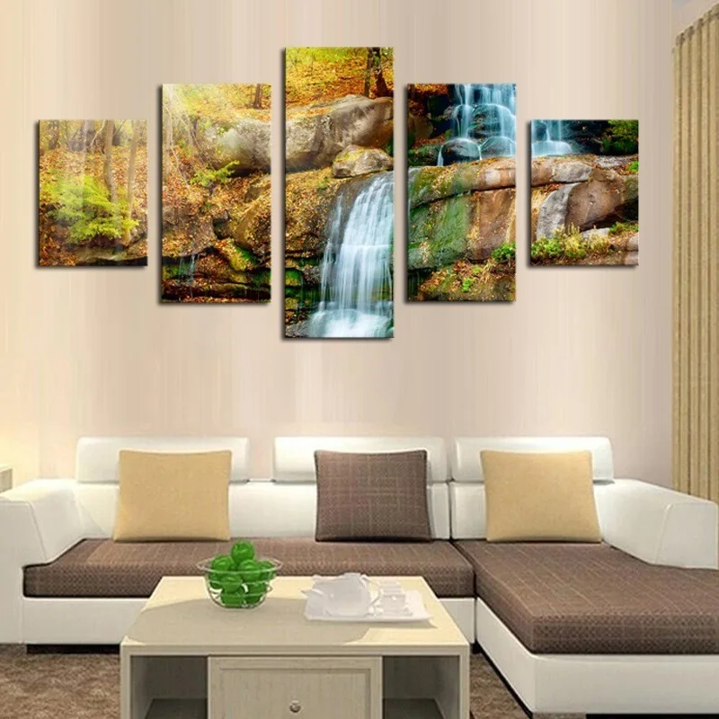 Unframed Canvas Painting Picture 5 Panels Art Prints Wall Art Yellow