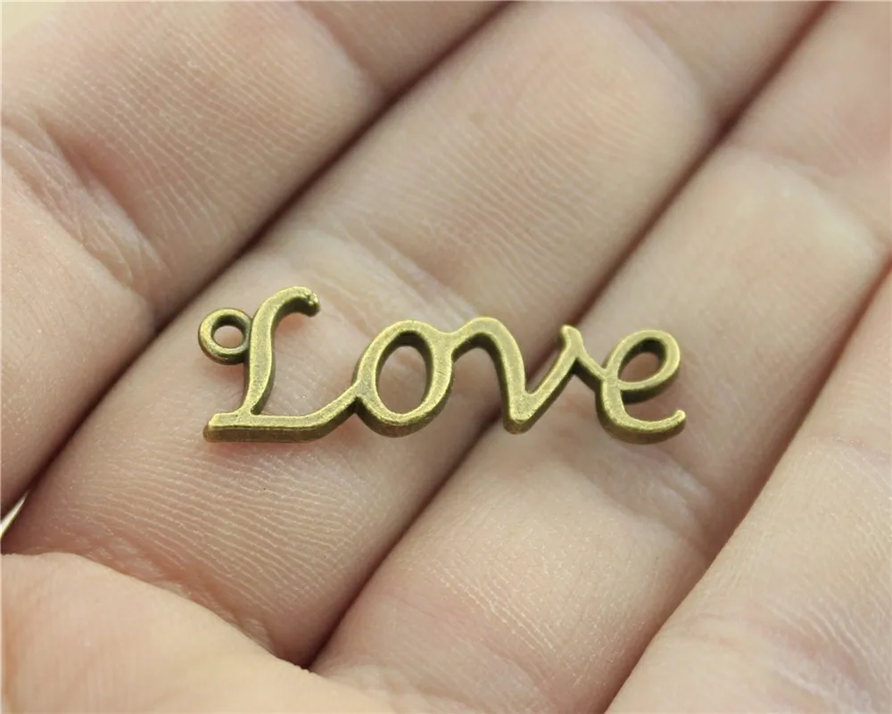 

WYSIWYG 15pcs/lot 30x10mm Love Charms Pendant For Jewelry Making Antique Bronze Plated Alloy Charms