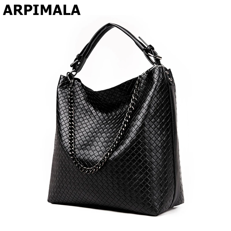 

ARPIMALA 2017 Women Bag Luxury Chain Leather Handbags Famous Brand Knit Pattern Bucket Bag Designer Ladies Hand Bag Fashion Tote