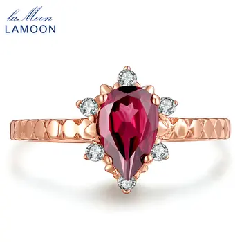 

LAMOON Real 925 Sterling Silver Jewelry Water Drop 1ct 100% Natural Red Garnet Adjustable Rings For Women Wedding Band LMRI024