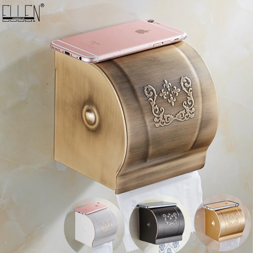 

Antique Bronze Finish Tissue Holder Covered Toilet Paper Holder Wall Mounted Bathroom White Black Roll Tissue Box EL9807