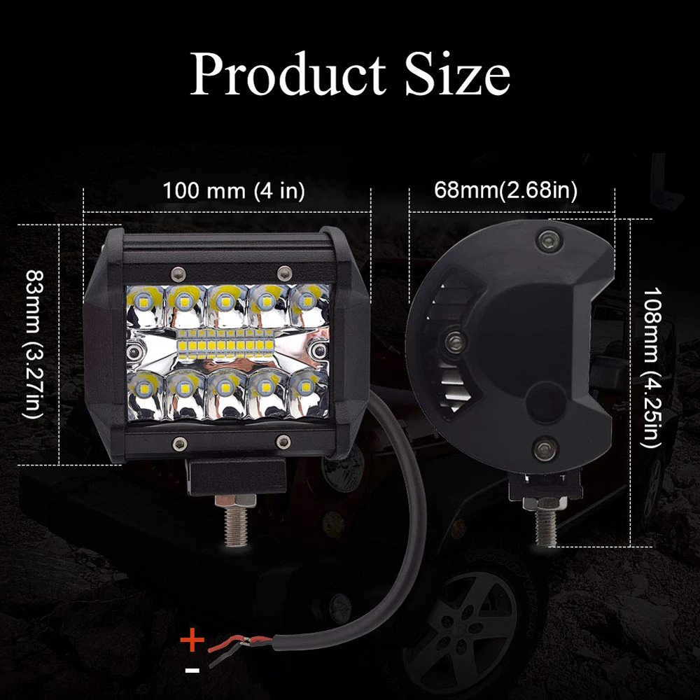 LYKAS 4-дюймовый светодиодный рабочий светильник, 60 Вт, комбинированный луч для внедорожников, мотоциклов, лодок, автомобилей, грузовиков, тракторов, 4x4, ATV, SUV, 12 В, 24 В, 6000K