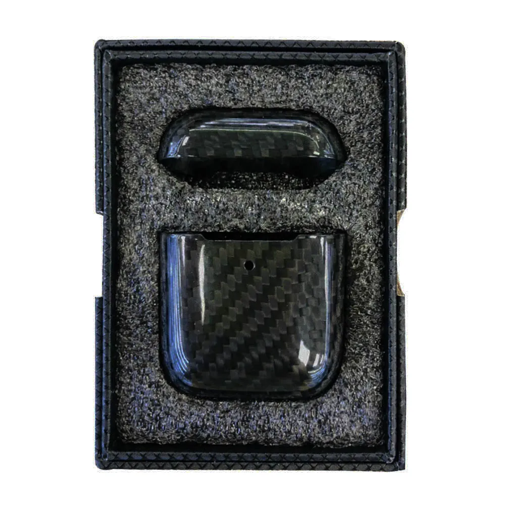 Углеродное волокно наушники со светодиодами чехол для Apple AirPods 2 беспроводной чехол из настоящего углеродного волокна защитные чехлы аксессуары для наушников - Цвет: Черный