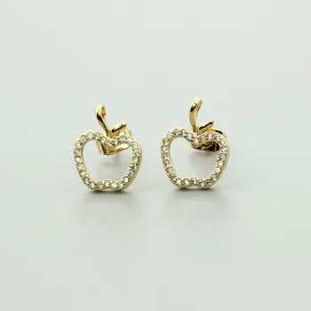 

V Attract 10Pcs WholesaleDelicate Fruit Apple Stud Earrings Shining CZ Jewellery Copper Christmas Stud Earrings Gold