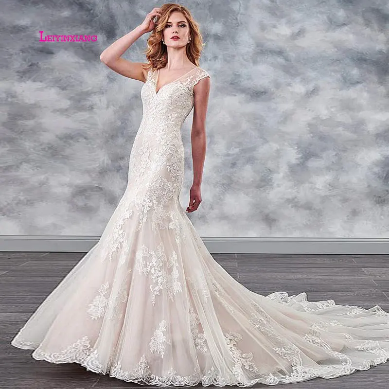 

LEIYINXIANG Luxury 2019New Arrival Bride Dress Wedding Dress Vestido De Noiva Sereia Robe Sexy Mermaid Appliques V-Neck Backless