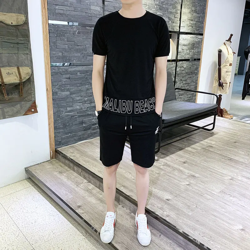 

Summer Two Piece Shorts Set Men Brand Causal Beach Suits Short Sleeve 2pcs T Shirt + Shorts Fashion Tracksuit Mens Sportsuits