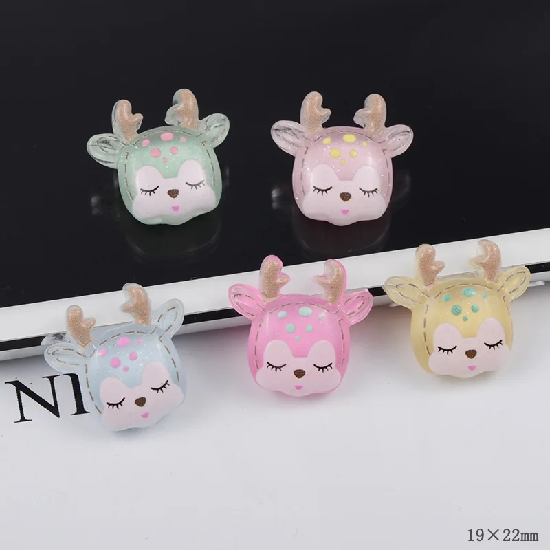 

100pcs/lot 19X22mm Cute Resin Cartoon Deer Animal Flatback Cabochon For Resin Scrapbooking Craft DIY Embellishment