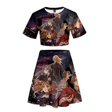 Черный костюм с короткой юбкой в стиле дворецкий,, 2 футболки с короткими рукавами и платье, костюм из двух предметов, высокое качество, повседневный комплект в молодежном стиле