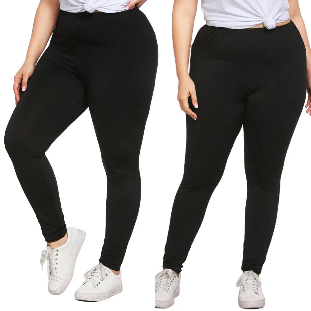 Женские сексуальные леггинсы размера плюс, спортивные брюки, одноцветные узкие брюки, большие черные колготки, гибкая спортивная одежда