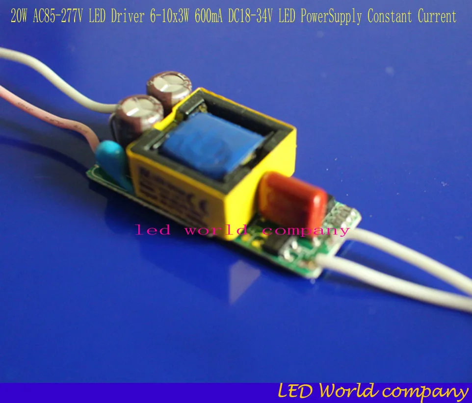 Изоляция 20 Вт AC85-277V светодиодный драйвер 6-10x3W 600mA DC18-34V светодиодный, блок питания постоянный ток светодиодный лампочка