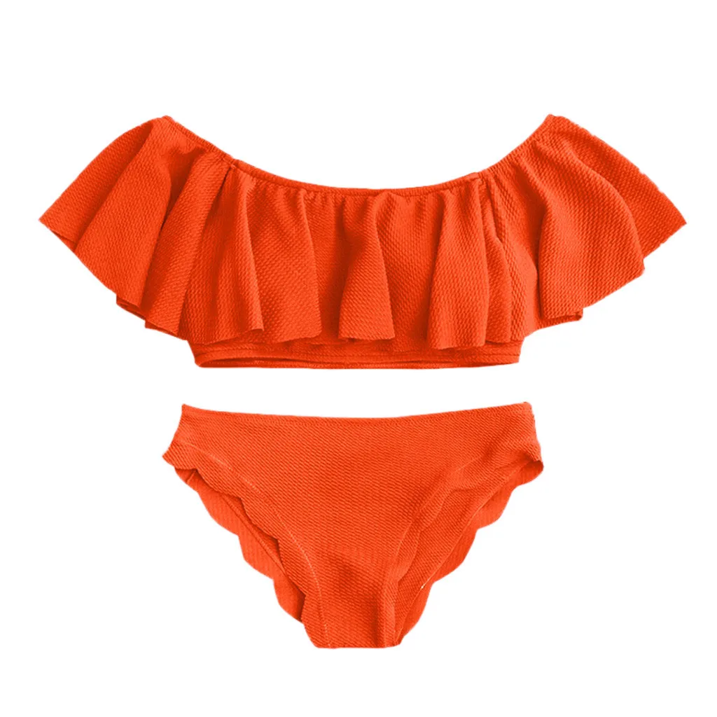 

Ruffle Bikini Swimwear Women 2019 Low Waist Bikini Set Orange Swimsuit Women Bathing suit Summer Beach Wear Biquini Solid Color