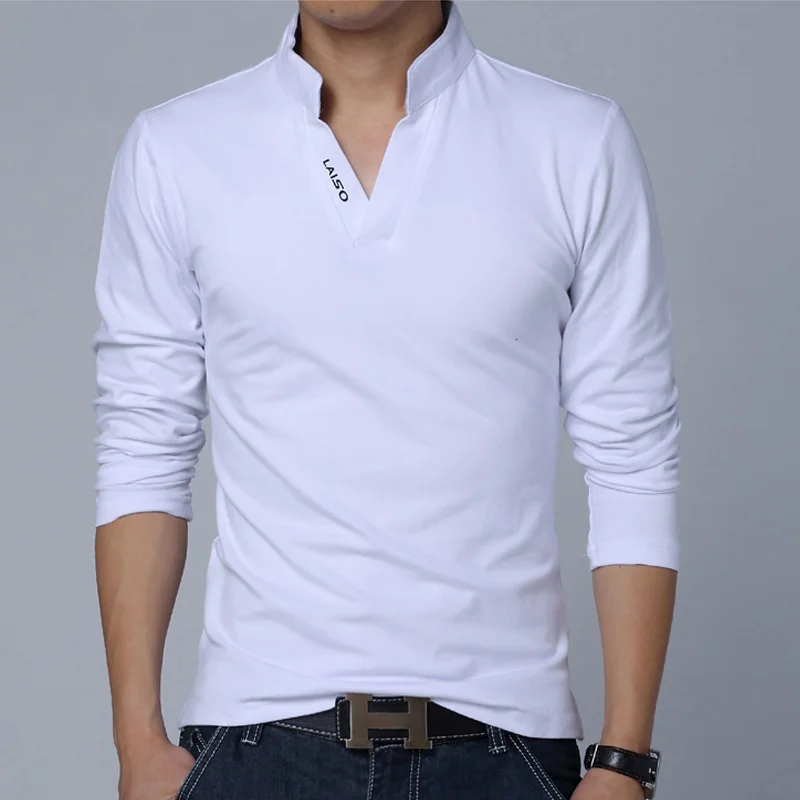 2019 New Spring & Autumn Mens Clothing Male t Shirts V-Neck Slim Fit Long Sleeve Tops Tees Man Casual TShirt plus size 5XL