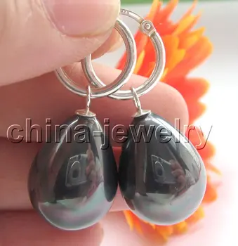 

20mm black south sea shell pearl earring-925 silver hook