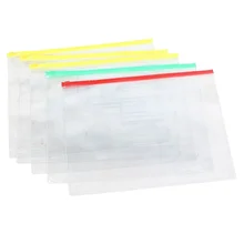 5 Pcs Clear Plastic Water Proof Pen A4 File Paper Ziplock Bags Folders