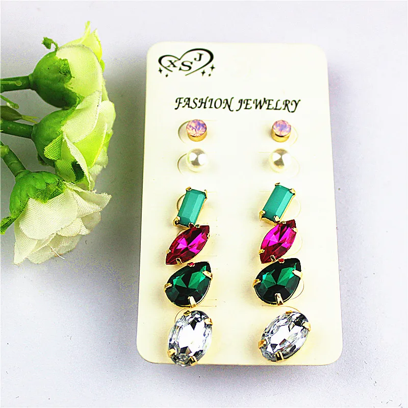 

New fashion and gorgeous women's Jewelry Girls Birthday Party green white ear nail 6 pairs of /set mashup set of earrings