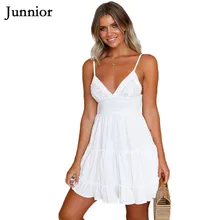 Junnior Holiday Beach Dress Women High Waist Bohemian Lace Mini Dress Female Sexy V Neck Frilled A Line Ladies Dresses Femme Junnior Holiday Beach Dress Women High Waist Bohemian Lace Mini Dress Female Sexy V Neck Frilled A Line Ladies Dresses Femme