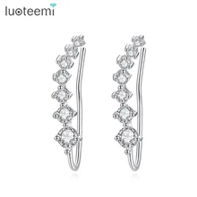 LUOTEEMI, простой дизайн, сверкающие серьги-гвоздики с крючком для модных женщин, для свадебной вечеринки, украшенные кубическим цирконием, брендовые ювелирные изделия