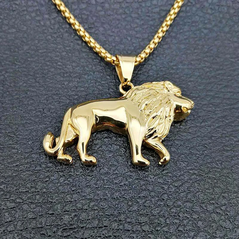 18-36"MEN Stainless Steel 4mm Gold Box Link Chain Necklace LION FACE Pendant*109 18-36"MEN Stainless Steel 4mm Gold Box Link Chain Necklace LION FACE Pendant*109